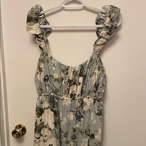 Abercrombie & Fitch Linen Blend Floral Maxi Dress - Green and Cream Size Large